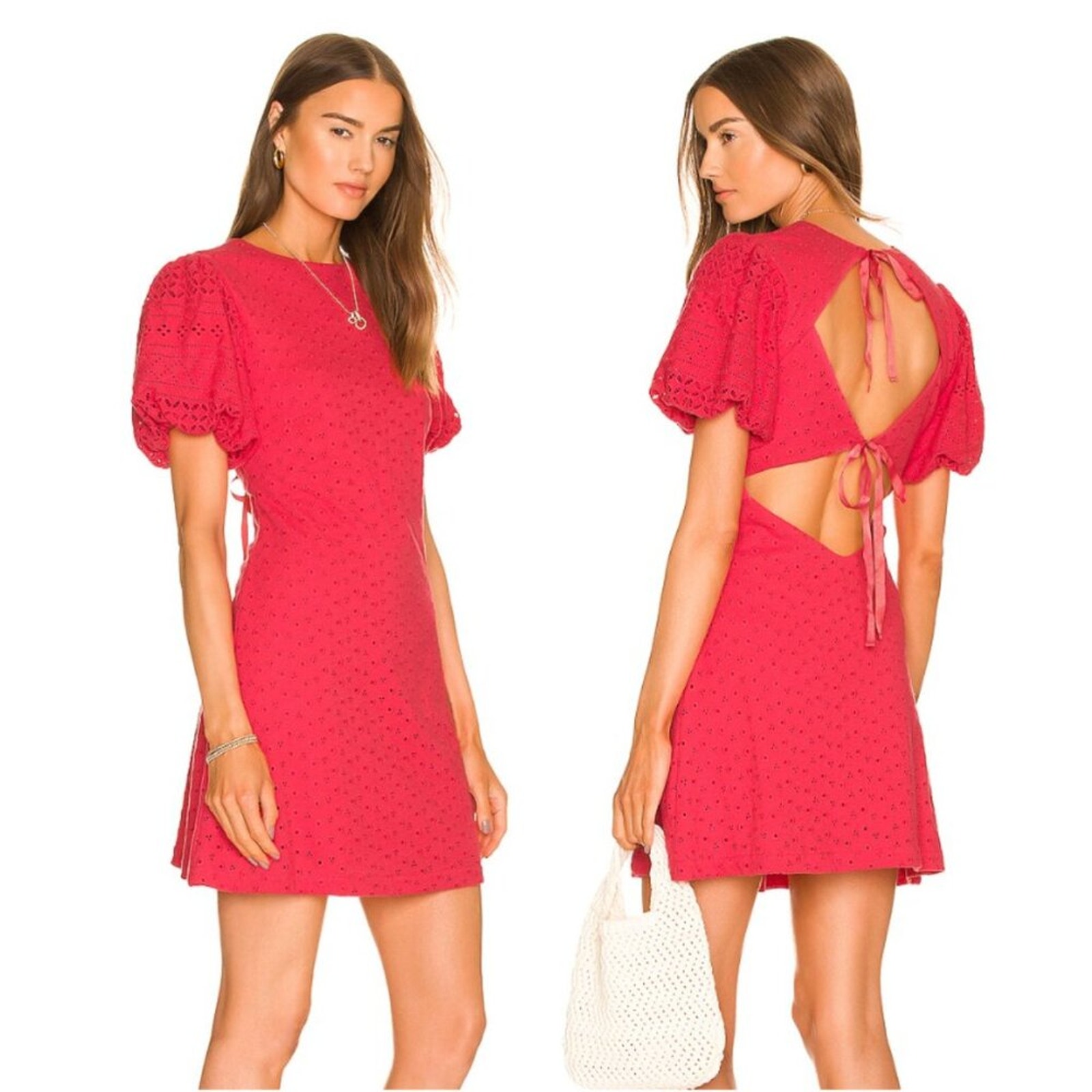 Free People Apricot Rose Eyelet Puff-Sleeve Mini Dress